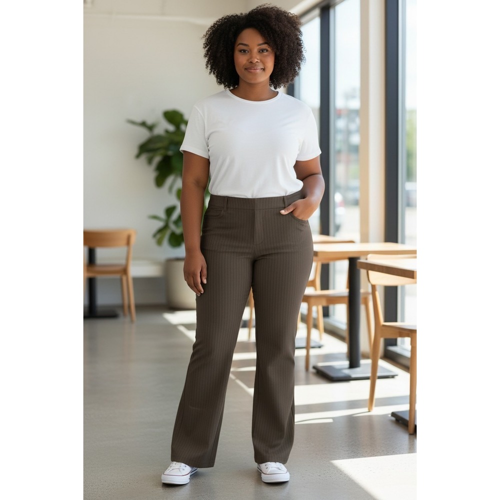 (H-240)The Limited Drew Fit Brown Pinstripe Dress Pants Womens Size‎ 12
